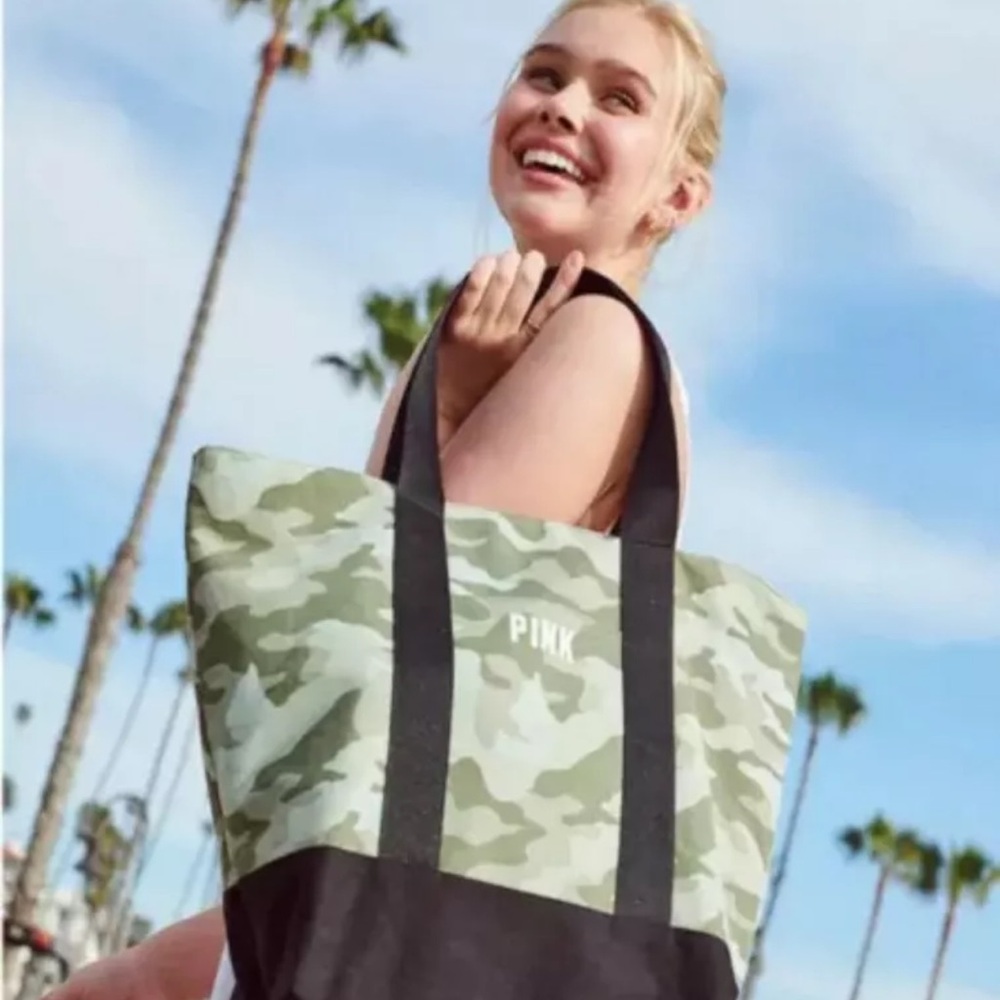 New Victoria Secret ~Pink ~ Green Camo Canvas Bag